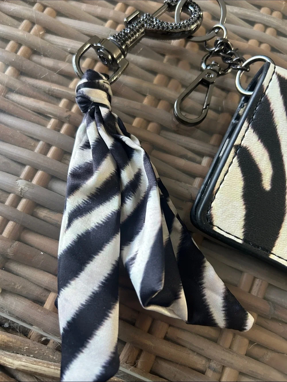 Steve Madden Black and White Zebra Card Holder with Tassel Keychain